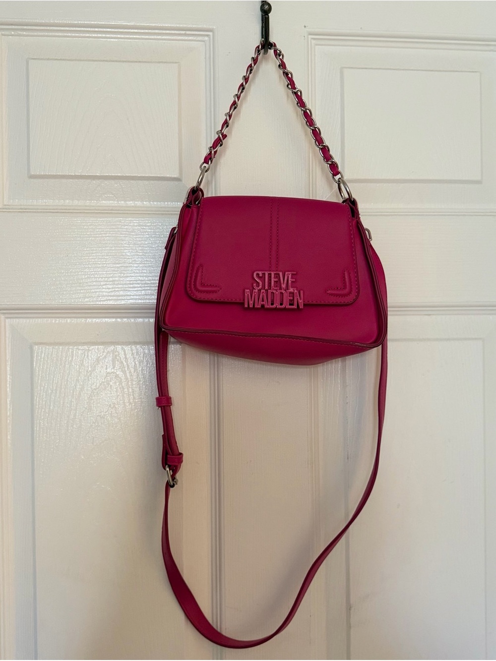 Steve Madden Hot Pink Chain-Accent Crossbody Bag